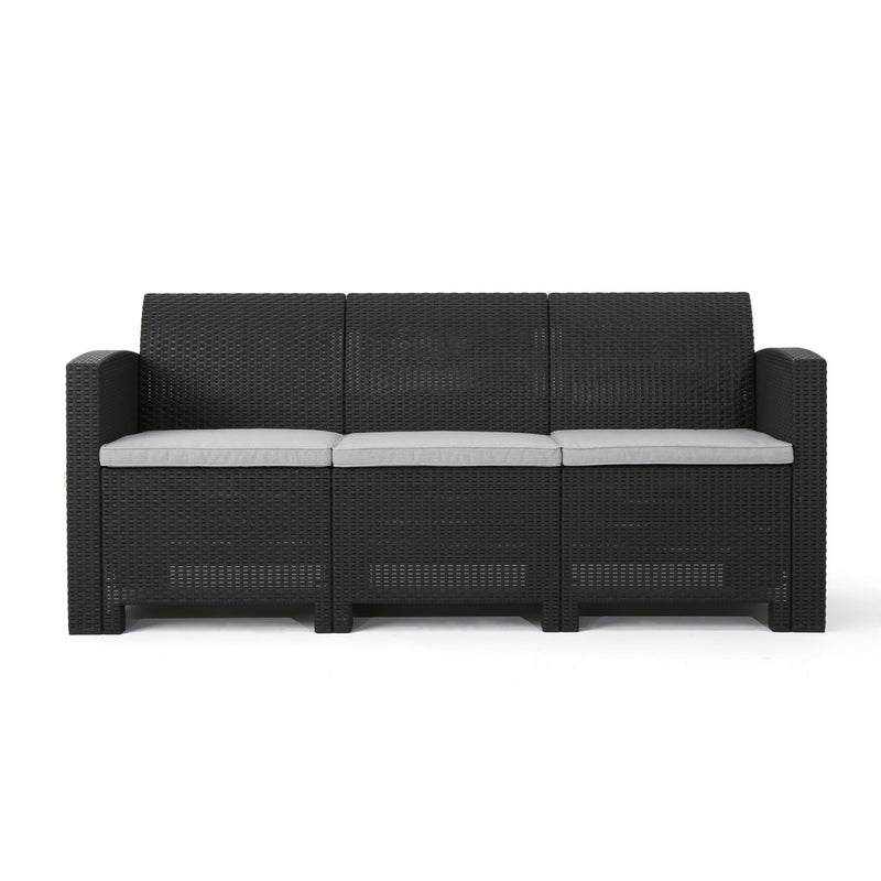 Outdoor 3 Seater Rattan Sofa With Water Resistant Cushions