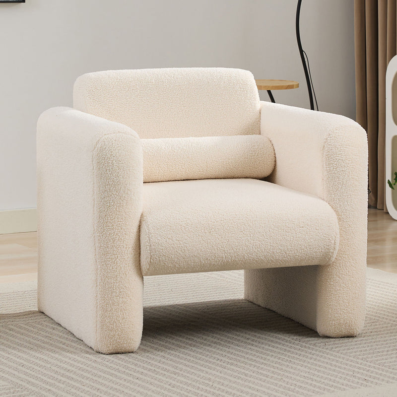 Modern Accent Chair Lambskin Sherpa Fabric Upholstered Comfy With Pillow