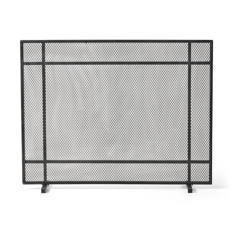 Markus - Modern Single Panel Iron Firescreen Black Brushed Silver