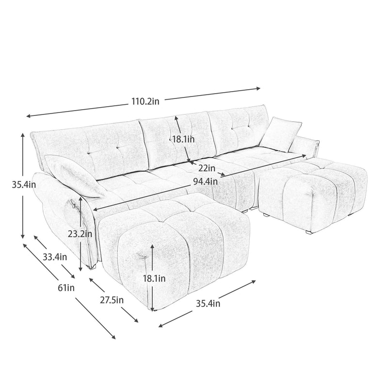 Sofa Set With Ottoman And Pillows, Textured, High Resilience Cushions