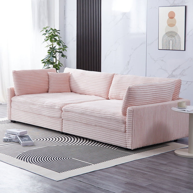 Elegant Corduroy Sofa With Throw Pillows And Backrests