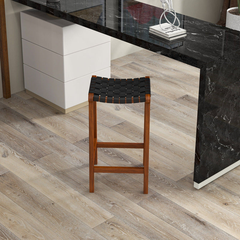 James - Mid-Century Modern Genuine Leather Counter Stool