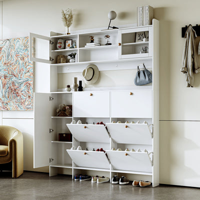 On Trend Multifunctional Tipping Bucket Shoe Cabinet With Storage Shelf & 6 Flip Drawers