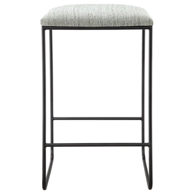 Counter Stool With Faux Linen Seat - Heathered Gray / Matte Black