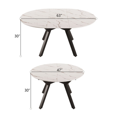 Modern Extendable White Circular Dining Table with MDF Top and Metal Legs for 4-6 Persons