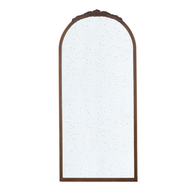 Hand Carved Rose Antique Mirror Frame, Large Arch Mirror Wall Decor For Living Room, Bathroom, Entryway - Brown