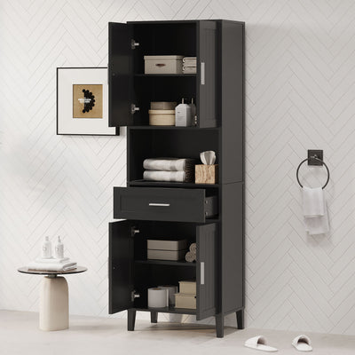 Freestanding Tall Bathroom Cabinet With Soft Close Doors And Adjustable Shelves
