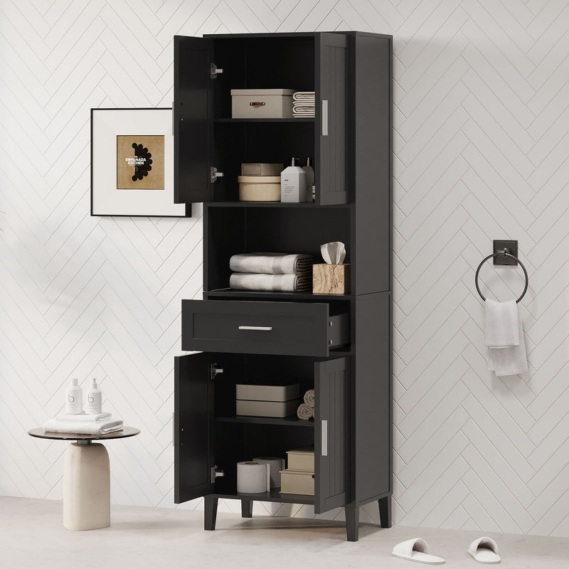 Freestanding Tall Bathroom Cabinet With Soft Close Doors And Adjustable Shelves
