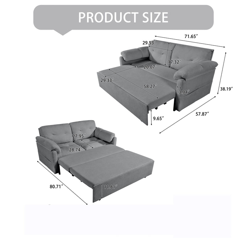 Modern Convertible Sleeper Sofa Bed With Pull-Out Queen Design, Side Storage & Thick Cushions