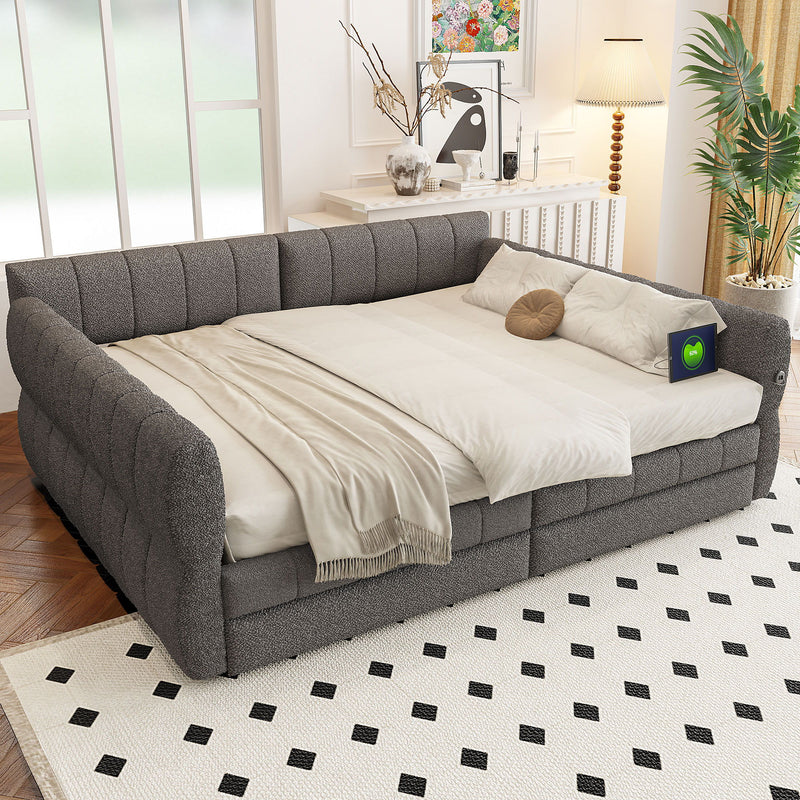 Upholstered Platform Bed With USB And 2 Drawers