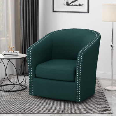Modern Upholstered Swivel Club Chair With Nailhead Trim