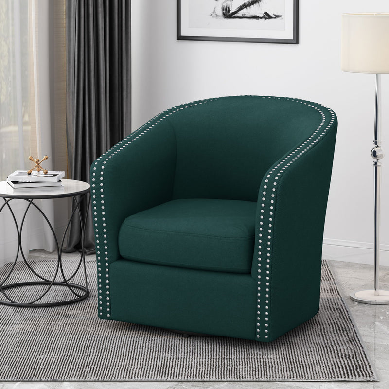 Modern Upholstered Swivel Club Chair With Nailhead Trim