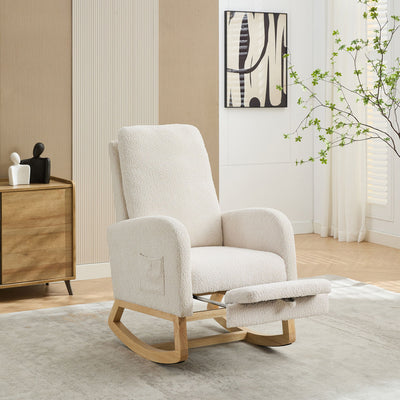 High Back Glider Rocking Chair With Retractable Footrest And Rubber Wood Legs