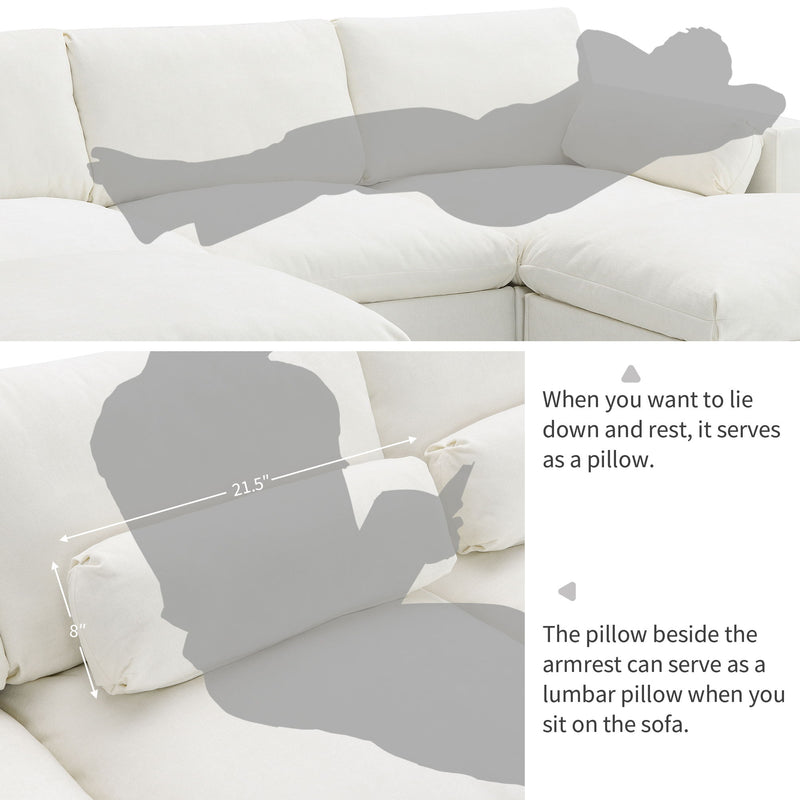 Modular Sectional With Storage Pockets, 5 Seat U Shaped Couch Set With Pillows, Free Combination Modern Cloud Sofa With 2 Movable Ottoman