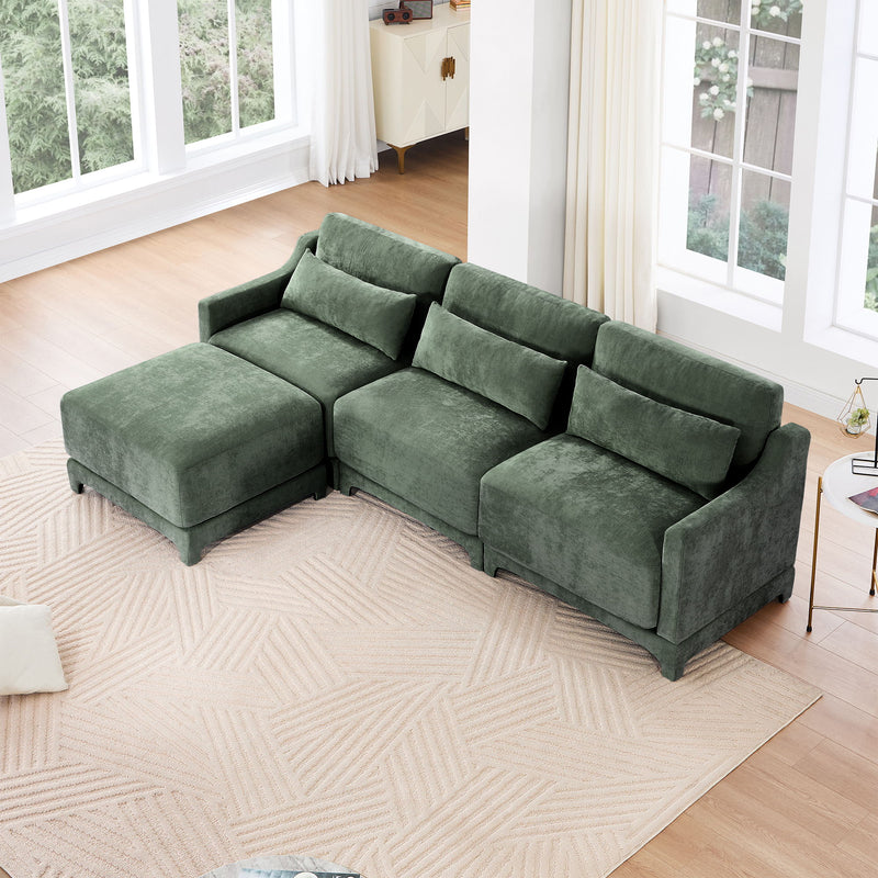 Stylish Sofa With Ottoman And Lumbar Pillows, Ergonomic Design