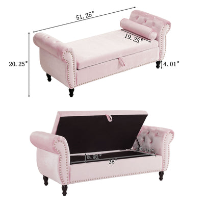 Luxurious Velvet Multifunctional Storage Ottoman Bench With Pillow