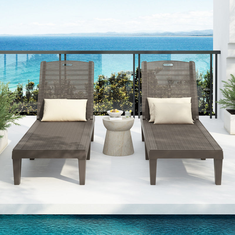2 Piece Outdoor Chaise Lounges With Adjustable Backrest
