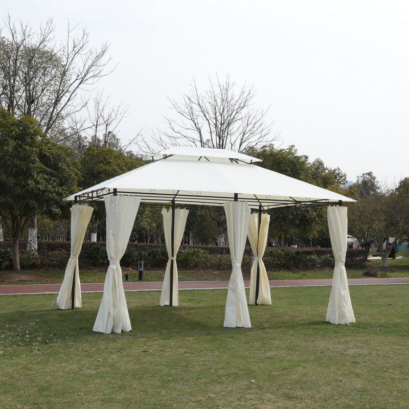 Outdoor Patio Gazebo Tent With Ventilated Double Roof And Sidewall