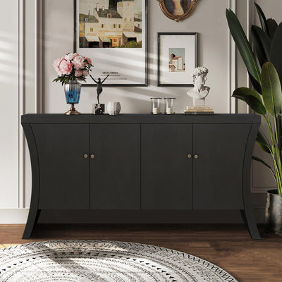 Refined Industrial 4 Door Credenza With Arc Legs & Bronze Clasps