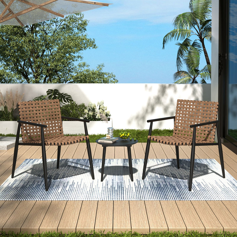 Outdoor Chat Set, 2 Chairs & Side Table - Black / Brown