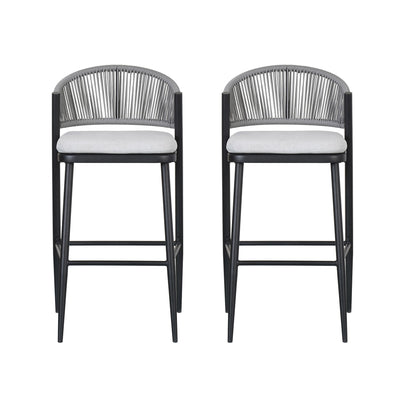 Outdoor Bar Height Metal Frame Counter Stools With Scallop Shaped Backrest & Water Resistant Cushions