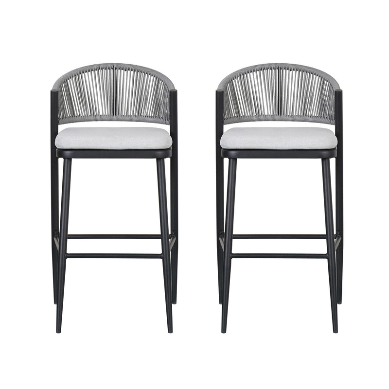 Outdoor Bar Height Metal Frame Counter Stools With Scallop Shaped Backrest & Water Resistant Cushions