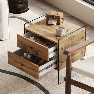 Double Drawer Bedside Table - Wood