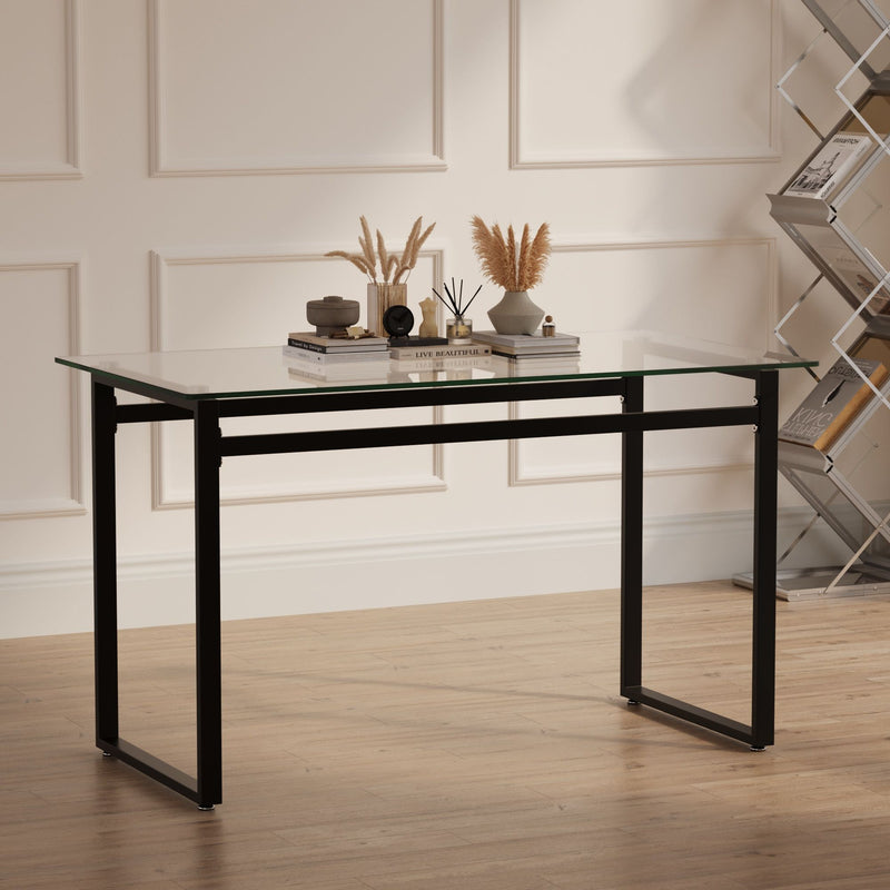 Modern Minimalist Rectangular Dining Table With Tempered Glass Top