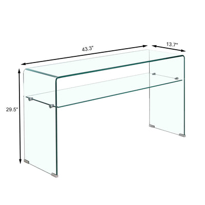 Modern Glass Console Table With Rounded Edges For Versatile Use Tempered Glass - Clear