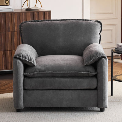 Oversized Reading Armchair With Thick Cushions, High Back Support