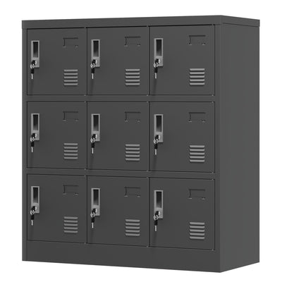 9 Door Employee Storage Locker With Card Slot, Lockers For Office, Gym, School, And Home - Black