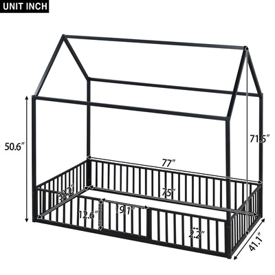 Metal House Bed With Fence And Door