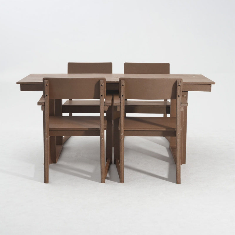 5 Piece Outdoor Dining Set For 4, Patio Table With Umbrella Hole And 4 Armrest Chairs For Backyard, Lawn, Deck, Or Poolside - Brown