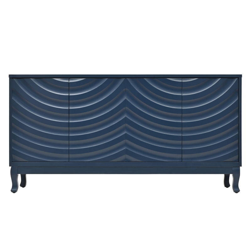 Elegant Sideboard With Sophisticated Wavy Pattern Doors And Arched Groove Design, Adjustable 4 Door Layout