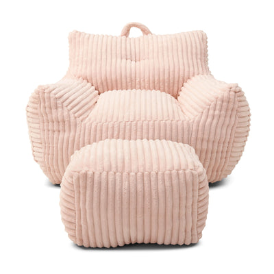 Giant Plush Bean Bag Chair With Armrests And Footstool