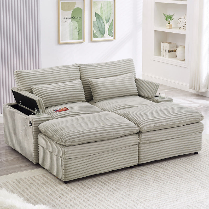 Loveseat Sofa Sectional Convertible With Storage And USB Ports - Gray