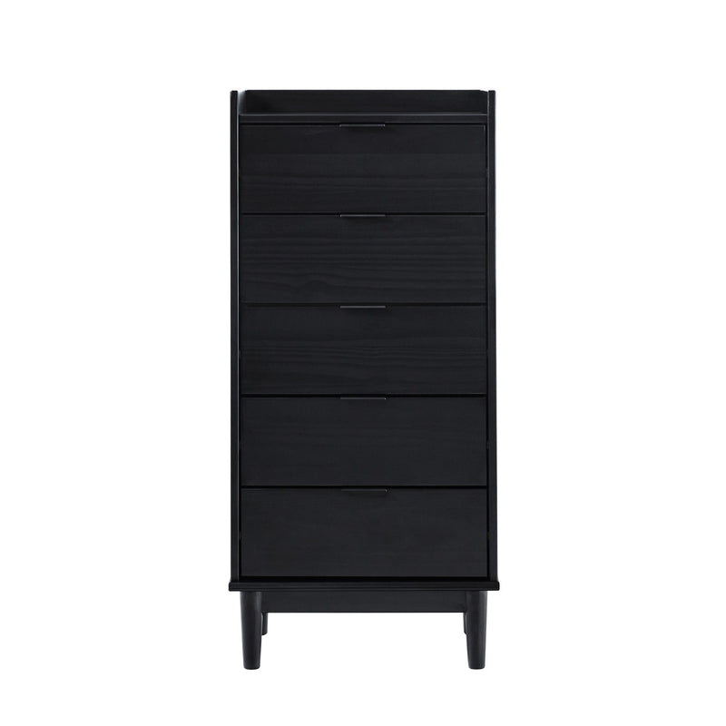 Modern Minimalist 5 Drawer Gallery Top Dresser - Black