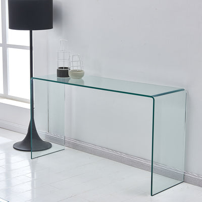 Elegant Transparent Tempered Glass Console Table With Rounded Edges, Modern Sofa Table - Clear