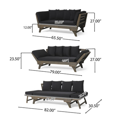 Outdoor Patio Daybed Sofa, 3 Seat Sofa With Foldable Arm 4 Back Pillows
