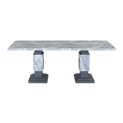 Michelle - Dining Table With Double Pedestal Marble Detailing - Gray