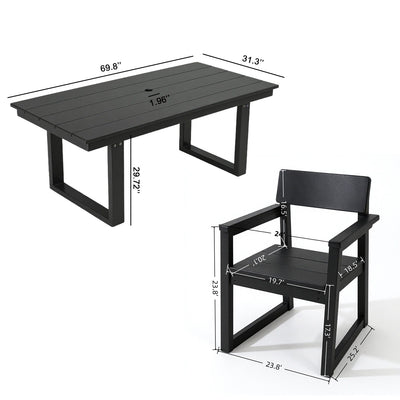 5 Piece Outdoor Dining Set For 4, Patio Table With Umbrella Hole And 4 Armrest Chairs For Backyard - Black