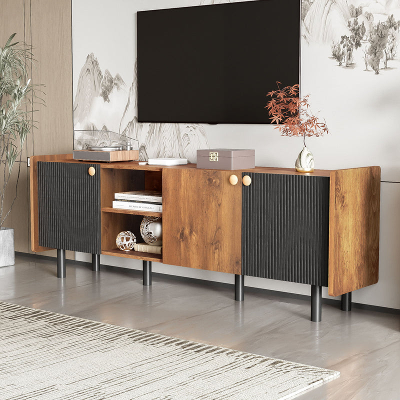 Mid Century TV Stand & 3 Cabinets, Media Console Table For Tvs Up To 70&