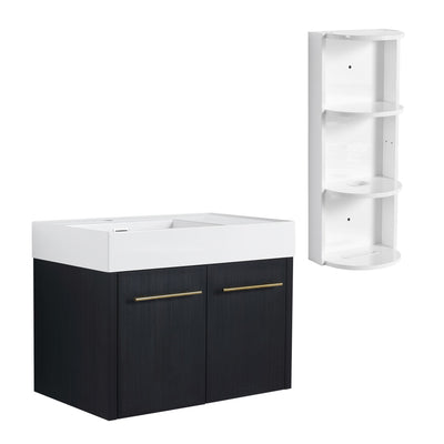 Modern Wall Mounted Bathroom Vanity With Resin Sink And Storage Rack