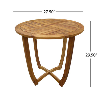 Outdoor Circular Wood Bistro Table With Curved Legs And Slat Panel Table Top - Teak
