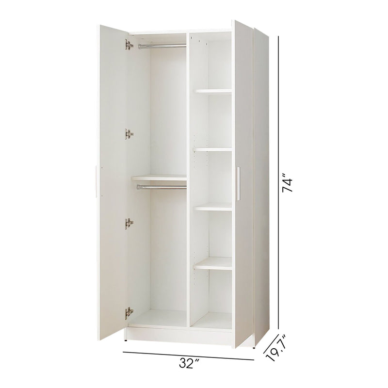 Viviane - Contemporary Wood Closet With Hanging Bars And 5 Shelves - White