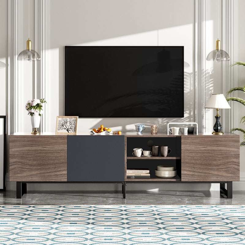 Modern TV With 3 Cabinets & Open Shelves, Color-Matching Media Console Table For Tvs Up To 80&