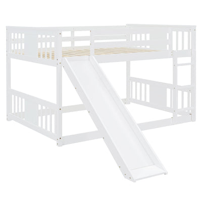 Full Over Full Bunk Bed With Ladder With Slide - White