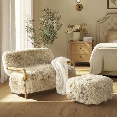 Enchante - New Zealand Sheepskin Rectangular Accent Ottoman - Taupe / Natural