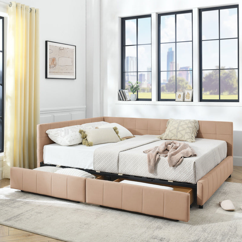 Mid-Century Storage Upholstered Tufted Bed Frame With Backrest And Armrests