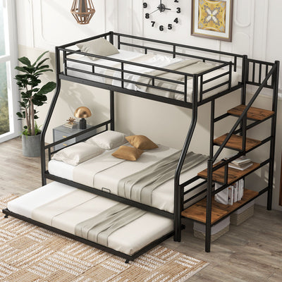Metal Bunk Bed With Trundle And Storage Staircase